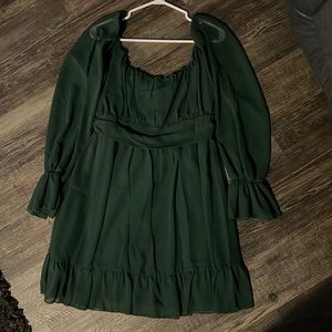 Green Square Neck Dress